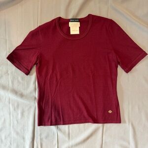 VINTAGE Rena Lange 100% Cashmere Knit Top M Saks Jandel Luxury Burgundy